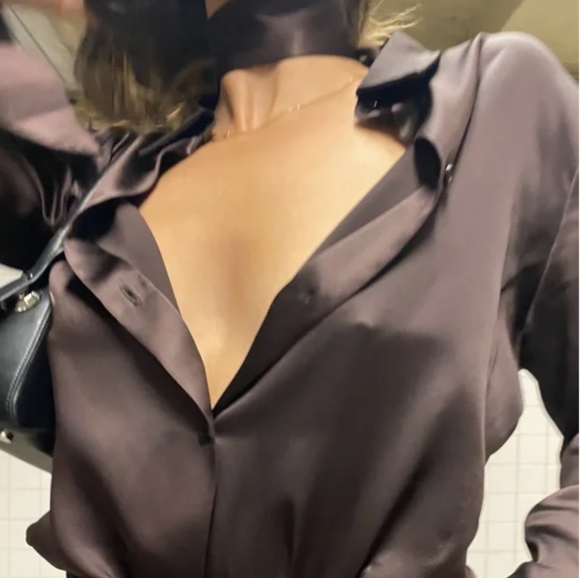 Chocolate Brown Silk Button Down Shirts